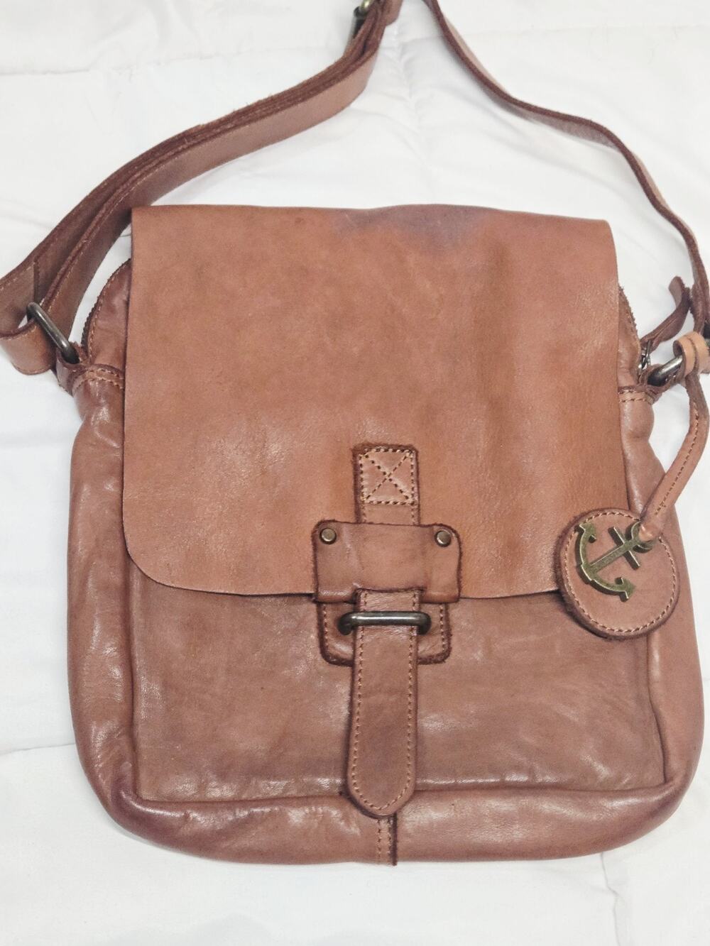 Harbour Buffalo Brown Leather Flap Bag Purse Adjustable Messenger Mens Vtg Y2k